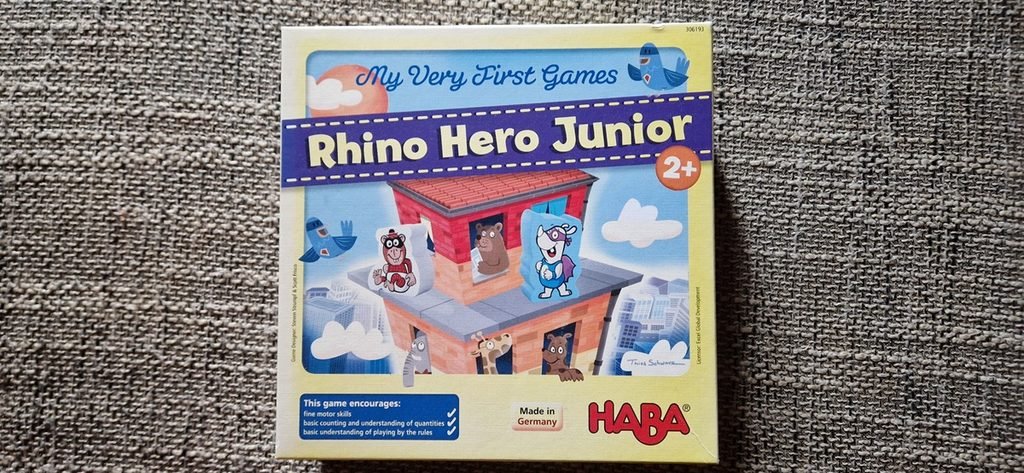 Rhino Hero Junior board game for kids by Haba